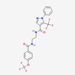 molecular formula C21H16F6N4O3 B578155 1-Phenyl-N-(2-(4-(trifluoromethoxy)benzamido)ethyl)-5-(trifluoromethyl)-1H-pyrazole-4-carboxamide CAS No. 1231243-90-5
