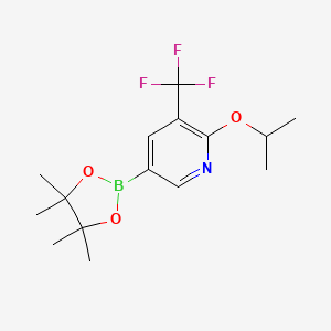 molecular formula C15H21BF3NO3 B578186 2-Isopropoxy-5-(4,4,5,5-tetramethyl-1,3,2-dioxaborolan-2-yl)-3-(trifluoromethyl)pyridine CAS No. 1334607-81-6