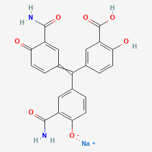 molecular formula C22H15N2NaO7 B578254 Sodium;2-carbamoyl-4-[(3-carbamoyl-4-oxocyclohexa-2,5-dien-1-ylidene)-(3-carboxy-4-hydroxyphenyl)methyl]phenolate CAS No. 13195-02-3