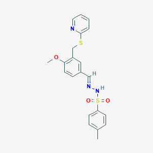 molecular formula C21H21N3O3S2 B5783109 N-[(E)-[4-methoxy-3-(pyridin-2-ylsulfanylmethyl)phenyl]methylideneamino]-4-methylbenzenesulfonamide 