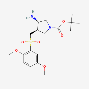 molecular formula C18H28N2O6S B578329 (3R,4R)-Tert-butyl 3-amino-4-((2,5-dimethoxyphenylsulfonyl)methyl)pyrrolidine-1-carboxylate CAS No. 1253789-88-6
