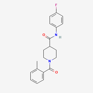molecular formula C20H21FN2O2 B5783693 N-(4-fluorophenyl)-1-[(2-methylphenyl)carbonyl]piperidine-4-carboxamide 