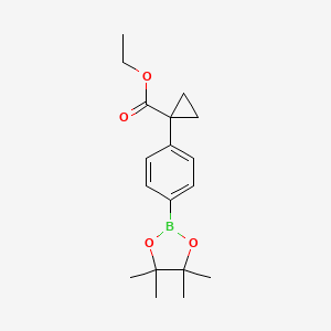 molecular formula C18H25BO4 B578403 Ethyl 1-(4-(4,4,5,5-tetramethyl-1,3,2-dioxaborolan-2-yl)phenyl)cyclopropanecarboxylate CAS No. 1257213-52-7