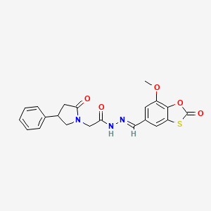 molecular formula C21H19N3O5S B5786956 N-[(E)-(7-methoxy-2-oxo-1,3-benzoxathiol-5-yl)methylideneamino]-2-(2-oxo-4-phenylpyrrolidin-1-yl)acetamide 