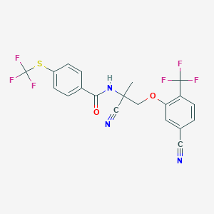 molecular formula C₂₀H₁₃F₆N₃O₂S B057875 N-{1-cyano-2-[5-cyano-2-(trifluoromethyl)phenoxy]-1-methylethyl}-4-[(trifluoromethyl)thio]benzamide CAS No. 851976-50-6