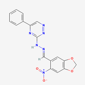 molecular formula C17H12N6O4 B5787720 N-[(E)-(6-nitro-1,3-benzodioxol-5-yl)methylideneamino]-5-phenyl-1,2,4-triazin-3-amine 