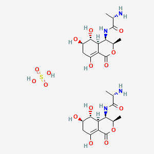 Propanamide, 2-amino-N-(3,4,4a,5,6,7-hexahydro-5,6,8-trihydroxy-3-methyl-1-oxo-1H-2-benzopyran-4-yl)-, (3R-(3-alpha,4-alpha(S*),4a-beta,5-beta,6-alpha))-, sulfate (2:1) (salt)