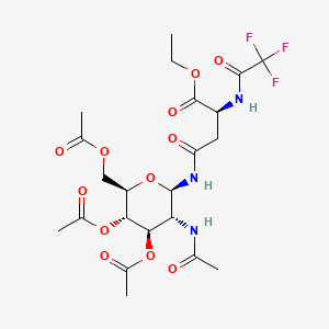 molecular formula C22H30F3N3O12 B579052 ethyl (2S)-4-[[(2R,3R,4R,5S,6R)-3-acetamido-4,5-diacetyloxy-6-(acetyloxymethyl)oxan-2-yl]amino]-4-oxo-2-[(2,2,2-trifluoroacetyl)amino]butanoate CAS No. 16907-93-0