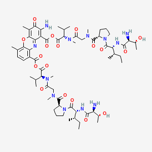 molecular formula C64H94N12O18 B579293 bis[(2S)-2-[[2-[[(2S)-1-[(2R,3S)-2-[[(2S,3R)-2-amino-3-hydroxybutanoyl]amino]-3-methylpentanoyl]pyrrolidine-2-carbonyl]-methylamino]acetyl]-methylamino]-3-methylbutanoyl] 2-amino-4,6-dimethyl-3-oxophenoxazine-1,9-dicarboxylate CAS No. 17914-11-3