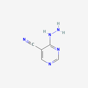 molecular formula C5H5N5 B579375 4-Hydrazinylpyrimidine-5-carbonitrile CAS No. 16357-75-8