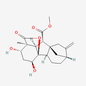 molecular formula C20H26O6 B579594 methyl (1R,2R,5R,8R,9S,10R,11S,12S,14S)-12,14-dihydroxy-11-methyl-6-methylidene-16-oxo-15-oxapentacyclo[9.3.2.15,8.01,10.02,8]heptadecane-9-carboxylate CAS No. 18676-42-1