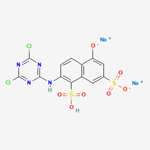 molecular formula C13H6Cl2N4Na2O7S2 B579645 Disodium;7-[(4,6-dichloro-1,3,5-triazin-2-yl)amino]-4-oxido-8-sulfonaphthalene-2-sulfonate CAS No. 17752-63-5