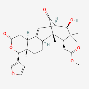 molecular formula C27H34O7 B579659 methyl 2-[(1S,2S,5R,6R,10S,13R,14R,16S)-6-(furan-3-yl)-14-hydroxy-1,5,15,15-tetramethyl-8,17-dioxo-7-oxatetracyclo[11.3.1.02,11.05,10]heptadec-11-en-16-yl]acetate CAS No. 16614-78-1
