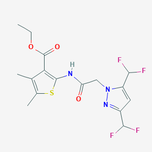 molecular formula C16H17F4N3O3S B5796613 ETHYL 2-({2-[3,5-BIS(DIFLUOROMETHYL)-1H-PYRAZOL-1-YL]ACETYL}AMINO)-4,5-DIMETHYL-3-THIOPHENECARBOXYLATE 