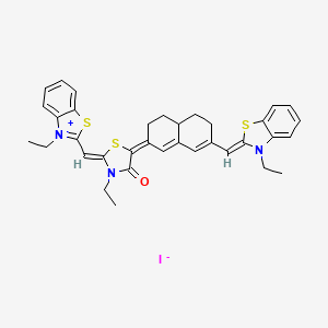 molecular formula C35H36IN3OS3 B579745 2-Thiazolinium, 3-ethyl-2-[(3-ethyl-2-benzothiazolinylidene)methyl]-5-[7-[(3-ethyl-2-benzothiazolinylidene)methyl]-4,4A,5,6-tetrahydro-2(3H)-naphthylidene]-4-oxo-, iodide CAS No. 19208-21-0