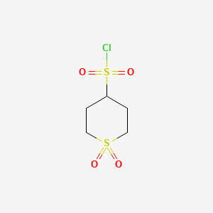molecular formula C5H9ClO4S2 B579843 1,1-二氧代-1λ^6-噻烷-4-磺酰氯 CAS No. 1221722-37-7