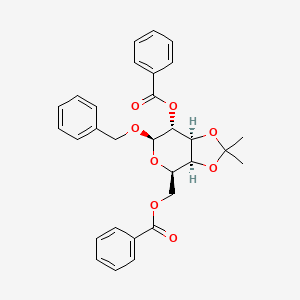 molecular formula C30H30O8 B579883 [(3aS,4R,6R,7R,7aS)-7-benzoyloxy-2,2-dimethyl-6-phenylmethoxy-4,6,7,7a-tetrahydro-3aH-[1,3]dioxolo[4,5-c]pyran-4-yl]methyl benzoate CAS No. 16741-13-2