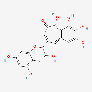 molecular formula C20H16O9 B579888 2,3,4,5-tetrahydroxy-8-(3,5,7-trihydroxy-3,4-dihydro-2H-chromen-2-yl)benzo[7]annulen-6-one CAS No. 18483-80-2