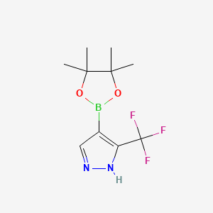molecular formula C10H14BF3N2O2 B579910 4-(4,4,5,5-Tetramethyl-1,3,2-dioxaborolan-2-yl)-3-(trifluoromethyl)-1H-pyrazole CAS No. 1218790-40-9