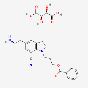 molecular formula C26H31N3O8 B579917 (R)-3-(5-(2-Aminopropyl)-7-cyanoindolin-1-yl)propyl benzoate (2R,3R)-2,3-dihydroxysuccinate CAS No. 239463-85-5