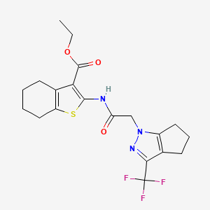 molecular formula C20H22F3N3O3S B5801457 ETHYL 2-{2-[3-(TRIFLUOROMETHYL)-1H,4H,5H,6H-CYCLOPENTA[C]PYRAZOL-1-YL]ACETAMIDO}-4,5,6,7-TETRAHYDRO-1-BENZOTHIOPHENE-3-CARBOXYLATE 