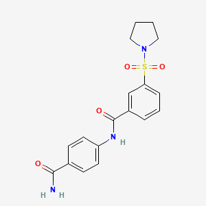 molecular formula C18H19N3O4S B5804006 N-[4-(aminocarbonyl)phenyl]-3-(1-pyrrolidinylsulfonyl)benzamide 