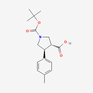 molecular formula C17H23NO4 B580428 trans-1-(Tert-butoxycarbonyl)-4-(P-tolyl)pyrrolidine-3-carboxylic acid CAS No. 1360437-60-0