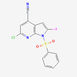 molecular formula C14H7ClIN3O2S B580607 1-(Phenylsulphonyl)-6-chloro-4-cyano-2-iodo-7-azaindole CAS No. 1227270-16-7