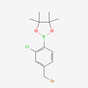 molecular formula C13H17BBrClO2 B580614 2-(4-(Bromomethyl)-2-chlorophenyl)-4,4,5,5-tetramethyl-1,3,2-dioxaborolane CAS No. 1256360-55-0