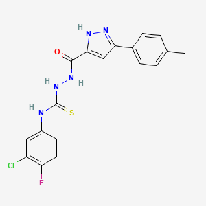 molecular formula C18H15ClFN5OS B5806272 N~1~-(3-CHLORO-4-FLUOROPHENYL)-2-{[5-(4-METHYLPHENYL)-1H-PYRAZOL-3-YL]CARBONYL}-1-HYDRAZINECARBOTHIOAMIDE 
