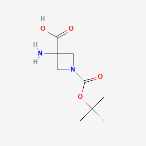 molecular formula C9H16N2O4 B580996 3-Amino-1-[(tert-butoxy)carbonyl]azetidine-3-carboxylic acid CAS No. 1262412-13-4