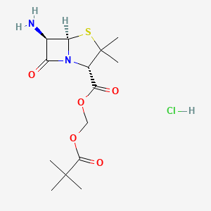 molecular formula C14H23ClN2O5S B581010 Pivaloyloxymethyl (2S-(2alpha,5alpha,6beta))-6-amino-3,3-dimethyl-7-oxo-4-thia-1-azabicyclo(3.2.0)heptane-2-carboxylate monohydrochloride CAS No. 25031-06-5
