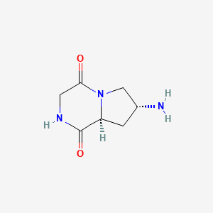 molecular formula C7H11N3O2 B581029 (7R,8aS)-7-Aminohexahydropyrrolo[1,2-a]pyrazine-1,4-dione CAS No. 1256636-25-5