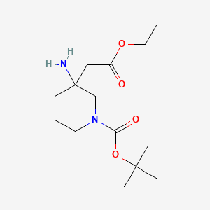 molecular formula C14H26N2O4 B581108 叔丁基 3-氨基-3-(2-乙氧基-2-氧代乙基)哌啶-1-羧酸酯 CAS No. 1262407-74-8