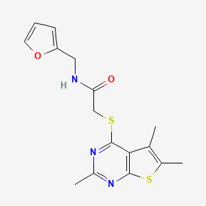 molecular formula C16H17N3O2S2 B5811606 N-(2-furylmethyl)-2-[(2,5,6-trimethylthieno[2,3-d]pyrimidin-4-yl)thio]acetamide 
