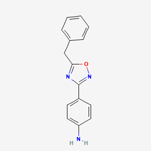 molecular formula C15H13N3O B581328 4-(5-Benzyl-1,2,4-oxadiazol-3-yl)aniline CAS No. 1155526-58-1