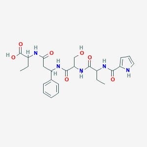 molecular formula C₂₅H₃₃N₅O₇ B058133 2,3,4,5-Tetradehydroprolyl-2-aminobutanoyl-seryl-3-phenyl-beta-alanyl-2-aminobutanoic acid CAS No. 163136-31-0