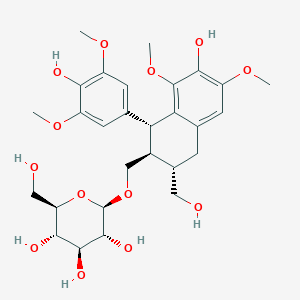molecular formula C28H38O13 B058138 （2R,3R,4S,5S,6R）-2-[[（1R,2S,3S）-7-羟基-1-（4-羟基-3,5-二甲氧基苯基）-3-（羟甲基）-6,8-二甲氧基-1,2,3,4-四氢萘-2-基]甲氧基]-6-（羟甲基）氧杂环-3,4,5-三醇 CAS No. 143236-02-6