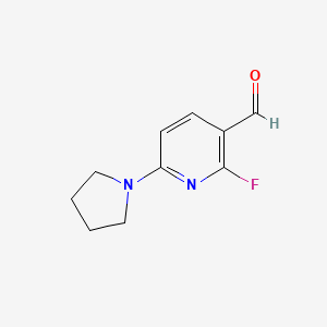 molecular formula C10H11FN2O B581421 2-Fluoro-6-(pyrrolidin-1-yl)nicotinaldehyde CAS No. 1203499-23-3