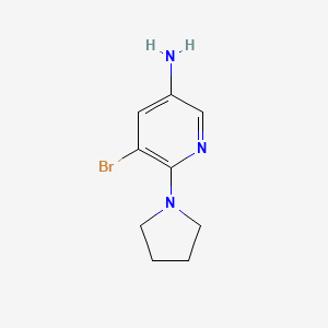 molecular formula C9H12BrN3 B581454 5-Amino-3-bromo-2-pyrrolidinopyridine CAS No. 1216280-56-6