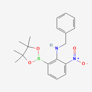 molecular formula C19H23BN2O4 B581530 N-Benzyl-2-nitro-6-(4,4,5,5-tetramethyl-1,3,2-dioxaborolan-2-yl)aniline CAS No. 1256360-35-6