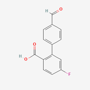 molecular formula C14H9FO3 B581552 4-Fluoro-2-(4-formylphenyl)benzoic acid CAS No. 1261921-54-3