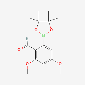 molecular formula C15H21BO5 B581570 2,4-Dimethoxy-6-(4,4,5,5-tetramethyl-1,3,2-dioxaborolan-2-yl)benzaldehyde CAS No. 1265360-45-9