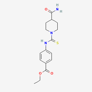 molecular formula C16H21N3O3S B5818357 Ethyl 4-{[(4-carbamoylpiperidin-1-yl)carbonothioyl]amino}benzoate 