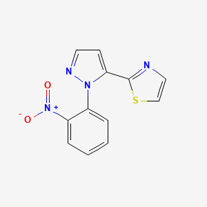 molecular formula C12H8N4O2S B581857 2-(1-(2-nitrophenyl)-1H-pyrazol-5-yl)thiazole CAS No. 1269294-02-1