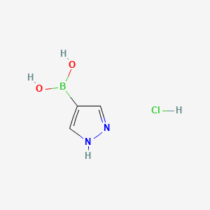 molecular formula C3H6BClN2O2 B581889 (1H-Pyrazol-4-yl)boronic acid hydrochloride CAS No. 1256346-38-9