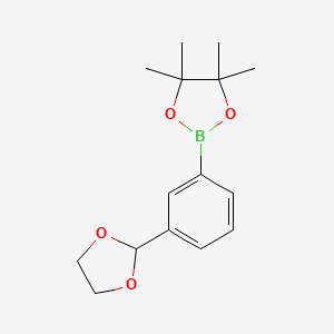 molecular formula C15H21BO4 B582214 2-(3-(1,3-Dioxolan-2-yl)phenyl)-4,4,5,5-tetramethyl-1,3,2-dioxaborolane CAS No. 1257648-34-2