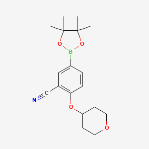 molecular formula C18H24BNO4 B582260 2-((Tetrahydro-2H-pyran-4-yl)oxy)-5-(4,4,5,5-tetramethyl-1,3,2-dioxaborolan-2-yl)benzonitrile CAS No. 1292317-54-4