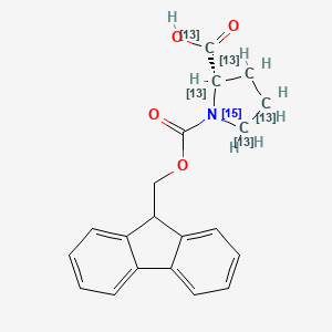 molecular formula C20H19NO4 B582342 (2S)-1-(9H-Fluoren-9-ylmethoxycarbonyl)(2,3,4,5-13C4,115N)azolidine-2-carboxylic acid CAS No. 1217452-48-6