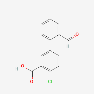 molecular formula C14H9ClO3 B582367 2-Chloro-5-(2-formylphenyl)benzoic acid CAS No. 1261958-60-4
